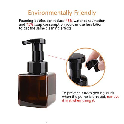 Foaming Soap Dispenser, 9oz Plastic Refillable Pump Bottle, 2 Pack, Amber | Hand Dispenser for Liquid Soap, Shampoo & Body Wash – Saves Soap with Rich Foam, Reusable, Easy to Refill, BPA-Free - color: Amber, size: 9 oz (2 Pack)