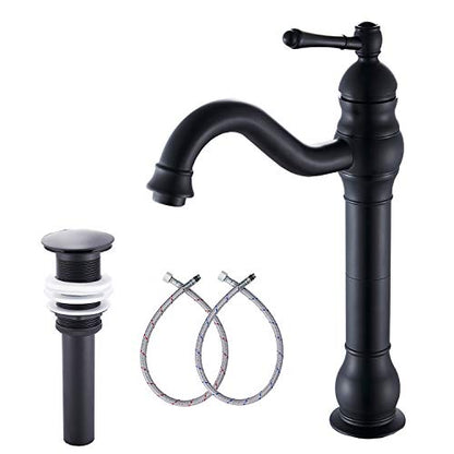 Black Bathroom Faucet GGStudy 360° Swivel Single-Handle One Hole Bathroom Vessel Sink Faucet Matching Pop Up Drain - color: Black, size: Vessel