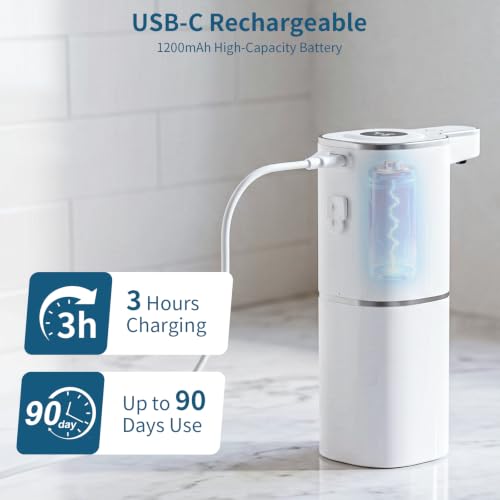 2 Pack Automatic Foaming Soap Dispenser Touchless, Digital Display, 14.2oz | 4-Level Adjustable, USB-C Rechargeable, IPX5 Waterproof, Wall Mount Soap Dispenser for Bathroom Kitchen Dish and Hand Soap