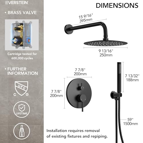 10" High-Pressure Rainfall Shower System with Handheld Spray, Wall Mount Bathroom Shower Faucet Set (Matte Black) - color: Matte Black, style: No Tub Spout