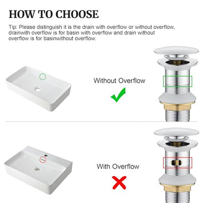 Pop up Sink Drain Stopper for Bathroom Vessel Vanity Sink Art Basin Chrome, Big Cap Without Overflow, Metal Pop-up Drain Strainer with Detachable Basket Stopper - color: Chrome, style: without overflow
