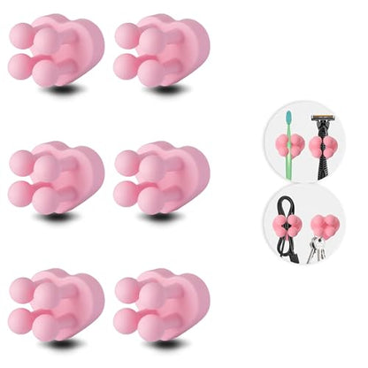 6 Pcs Waterproof Silicone Toothbrush Holder,Cute Multi-Function Wall Mounted Self Adhesive Utility Hook for Hanging Towel Key Plug Cable for Kitchen Bathroom Home Office Light Pink - color: Lightpinkheart6pcs