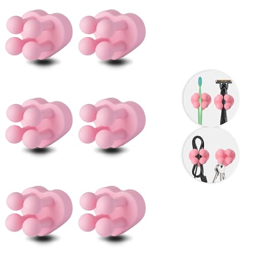 6 Pcs Waterproof Silicone Toothbrush Holder,Cute Multi-Function Wall Mounted Self Adhesive Utility Hook for Hanging Towel Key Plug Cable for Kitchen Bathroom Home Office Light Pink - color: Lightpinkheart6pcs
