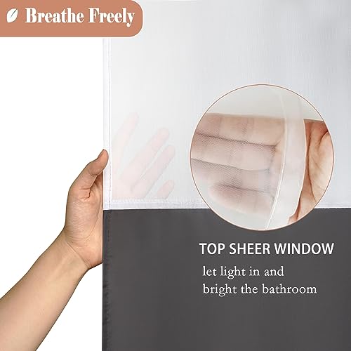 UFRIDAY Dark Gray Shower Curtain with White Mesh Window, Fabric Bathroom Shower Curtain with Weighted Bottom Hem, 48 x 72 inch, Waterproof - color: Dark Gray, size: 48"W x 72"L (Pack of 1)