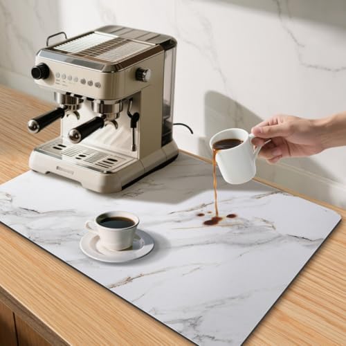 CooRug Marble Pattern Dish Drying Mat, 16" x 24" Brick Marble | Absorbent, Coffee Bar Mat for Kitchen Counter, Non-slip Rubber Backed, Washable and Easy to Clean, Heat Resistant - size: 16" x 24"
