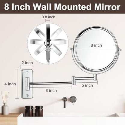 DECLUTTR 8 Inch Wall Mounted Magnifying Mirror with 10x Magnification, Double Sided Vanity Makeup Mirror for Bathroom, Chrome Finished - color: Silver