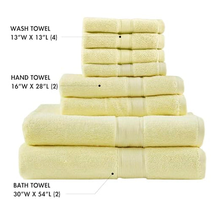 Madison Park 800GSM 100% Cotton Bathroom Bath Towel Set of 8, Yellow | Long Staple, Highly Absorbent, Durable Hotel Spa Quality, Quick Dry, Double Stitched Hems, Lint Reducing, OEKO-TEX Certified - color: Yellow, size: Multi-Sizes