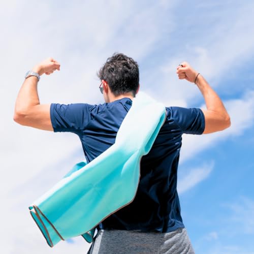 Microfiber Beach Towel, Quick Dry Gym Towel, Sand Free, 71x35 | Ribbed texture, super absorbent, lightweight, quick dry, hanging loop, pouch, travel pool yoga fitness, Aqua - color: Aqua, size: Large (71"x35")
