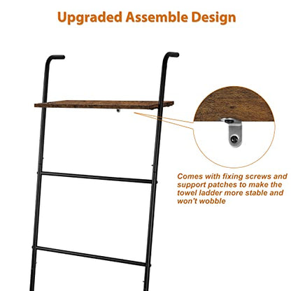 Vrisa Blanket Ladder Wall Leaning Blanket Rack Farmhouse 5-Tier Metal Blanket Holder with Shelf Bath Towel Storage for Bathroom Quilt Bedroom Living Room Pool Black