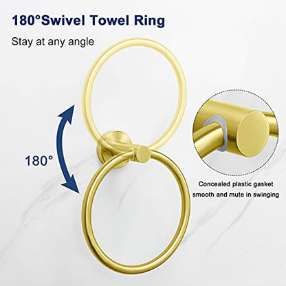 NearMoon Bath Towel Ring, Bathroom Hardware Accessories-Thicken Stainless Steel Hand Towel Holder for Bathroom, Modern Round Towel Hanger Wall Mounted (Brushed Gold, 1 Pack) - color: Brushed Gold