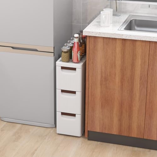 3-Drawer Narrow Storage Cabinet, Slim Rolling Cart (7.5"x16.5"x22.5") | Mobile Plastic Cart Container | Pull Handles & Built-in Wheels | For Living Room, Kitchen, Bathroom, Office - size: 7.5"x16.5"x22.5" (3 Drawer)