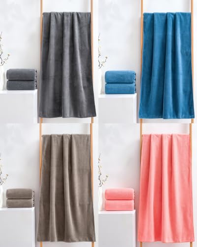 Lumimi 8-Piece Soft Microfiber Towel Set Incredibly Absorbent Lightweight Quick Dry and Durable, 55" L x 27" W, 4 Bath Towels 4 Hand Towels Multicolour - color: 4-colours C, size: 4 Bath + 4 Hand
