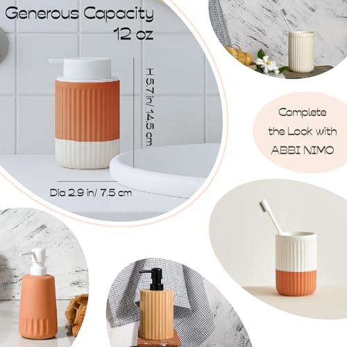 Hand Dipped Boho Ceramic Foam Dispenser 2 Pack, Terracotta White | Two Tone Ceramic Design, Rippled Cylinder, Soft Touch Silicone Pump, Organic Boho Style, Elegant Bathroom Counter Accent - color: Orange,white