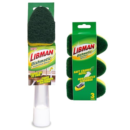 Libman Dishmatic I-Stand Dish Wand Kit, Scrub Brush, 3 Sponge Refills - style: Dish Wand Kit