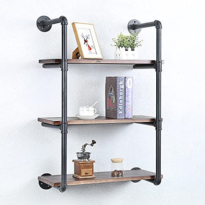 Industrial Pipe Shelves With Wood Planks,Rustic Pipe Shelving Wall Shelf | Metal Pipe Solid Pine Wood,Easy to Assemble,Wooden Board Thickness 0.78 In,For Bar Farmhouse Kitchen Office Bathroom,Bedroom - color: 3-layer, size: 24in