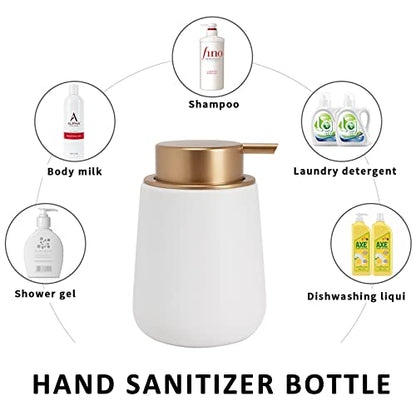 Soap Dispenser Ceramic with Easy-to-Press Pump Hand Lotion Liquid Dispenser for Shampoo Bathroom Kitchen 12 oz - color: Whitemattegold