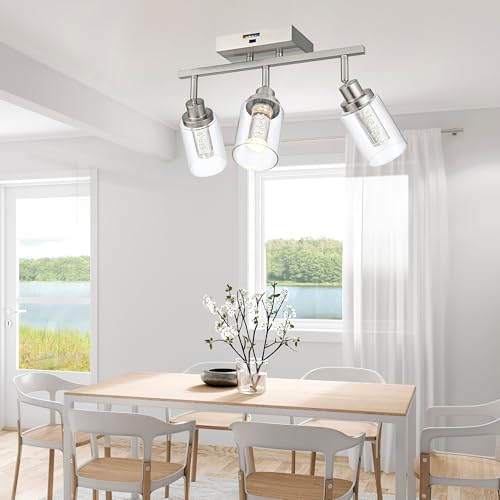 MELUCEE 3-Light LED Track Light Brushed Nickel with Flexibly Pivoting Heads | Modern Ceiling Light Bathroom Wall Light, Built-In LED Chips, 5-Color Temperature Adjustable - color: Brushed Nickel, size: 3 Lights