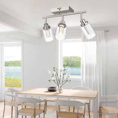 MELUCEE 3-Light LED Track Light Brushed Nickel with Flexibly Pivoting Heads | Modern Ceiling Light Bathroom Wall Light, Built-In LED Chips, 5-Color Temperature Adjustable - color: Brushed Nickel, size: 3 Lights