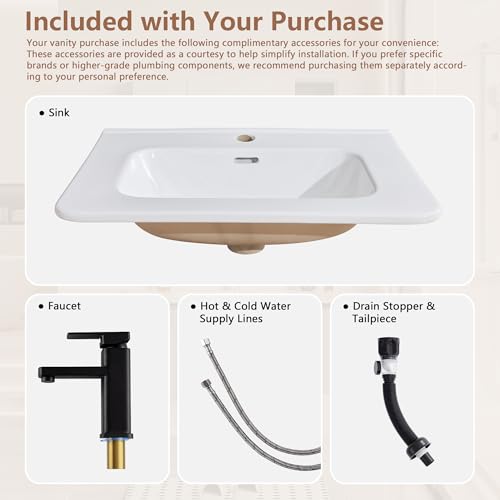 24 Inch Floating Bathroom Vanity with Sink, Wall Mounted Bath Vanity Combo with Fluted Sliding Doors, Small Space Bathroom Cabinet with Ceramic Vessel Sink, Faucet & Drain Included (Natural Oak)