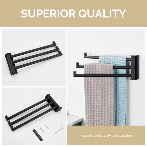 Angle Simple Kitchen Towel Rack, Swivel 3 Bars, Matte Black, 9.84" | SUS304 Stainless Steel Hand Towel Holder for Bathroom Laundry Wall, Foldable Arms Washcloth Hanger, Screws Mounted - color: Matte Black
