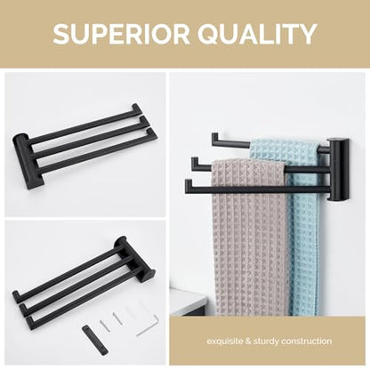 Angle Simple Kitchen Towel Rack, Swivel 3 Bars, Matte Black, 9.84" | SUS304 Stainless Steel Hand Towel Holder for Bathroom Laundry Wall, Foldable Arms Washcloth Hanger, Screws Mounted - color: Matte Black