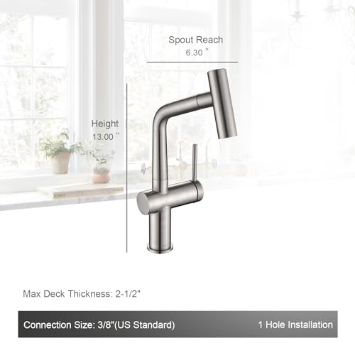 AS06BN Brushed Nickel Bar Faucet or Prep Kitchen Sink Faucet with Pull Down Sprayer and Single Handle - color: Brushed Nickel, style: Modern