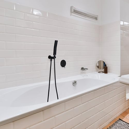 G-Promise All Metal 3-Function Handheld Shower Wand | Built to Last, Easy Install, with On/Off Switch Holder, Extra Long Hose, Modern Upgrade - color: Matte Black, style: Square