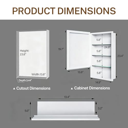 16x26 inch Bathroom Medicine Cabinet with Mirror, Platstic Framed Beveled Edge Mirror Cabinet with Removable Shelves, Extra Storage Space, Recessed or Surface Mount - style: CS5004-1626