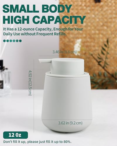 Bosilunlife 12Oz Ceramic Foam Soap Dispenser for Bathroom Kitchen Counter | Premium countertop foam pump creates delicate dense foam, stable desktop placement, Rubber Paint Light Grey - color: Rubber Light Grey