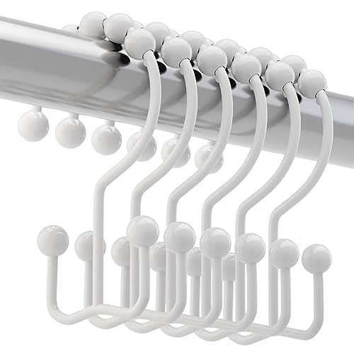 Titanker Shower Curtain Hooks Rings, Rust Resistant Metal Double Glide Shower Hooks for Bathroom Shower Rods Curtains, Set of 12 Hooks - White - color: White, style: Modern