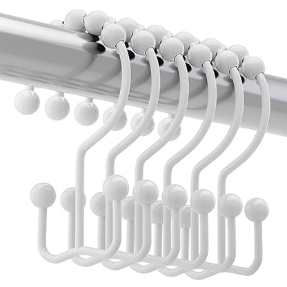 Titanker Shower Curtain Hooks Rings, Rust Resistant Metal Double Glide Shower Hooks for Bathroom Shower Rods Curtains, Set of 12 Hooks - White - color: White, style: Modern