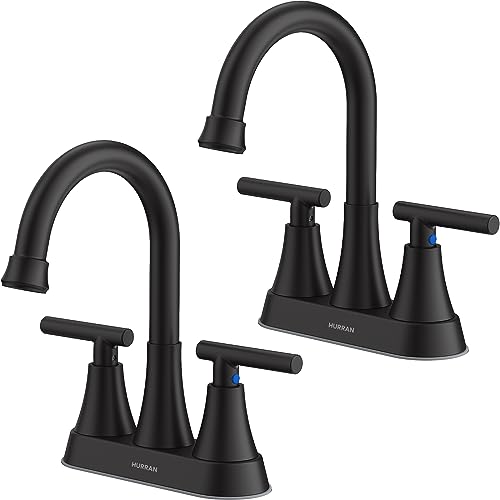 Matte Black Bathroom Faucets, Hurran 4 inch Centerset 2-Handle Lead-Free | Bathroom Sink Faucet with Pop-up Drain and Supply Lines, Stainless Steel Faucet for Vanity RV Restroom Laundry, 2 Pack - color: Matte Black X 2