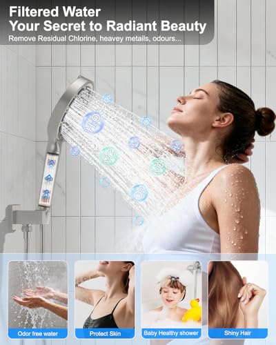 KOJOX Brushed Nickel Dual Shower Head System – 11" Ceiling Rainfall + 6" Wall Mount Heads, 6-Mode Handheld Spray, Push-Button Diverter Faucet Set - color: Brushed Nickel, size: 6''+11''