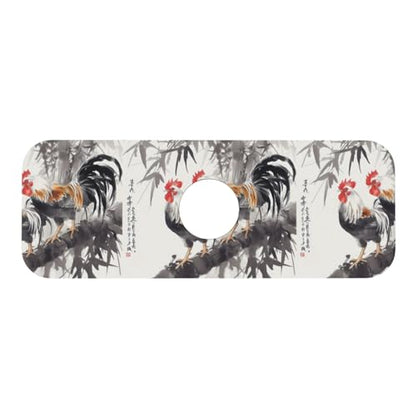Ink Wash Two Chickens 15x5.5 Inch Diatomite Faucet Mat - Absorbent Sink Splash Guard For Kitchen & Bathroom, Fast-Dry Sink Drying Mat With Non-Slip Backing