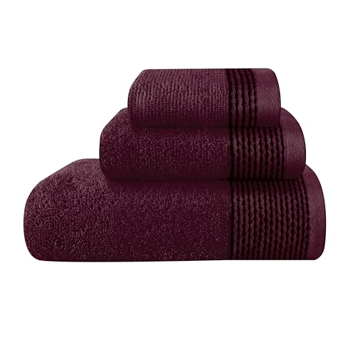 Ultra Soft 3 Pack Cotton Towel Set, Contains a Bath Towel 28x55 inch, a Hand Towel 16x24 inch & a Wash Coth 12x12 inch, Ideal Everyday use, Compact & Lightweight -Burgundy - color: Burgundy, size: 3 Pack Set