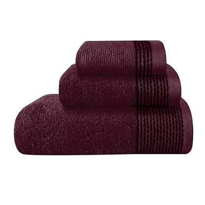 Ultra Soft 3 Pack Cotton Towel Set, Contains a Bath Towel 28x55 inch, a Hand Towel 16x24 inch & a Wash Coth 12x12 inch, Ideal Everyday use, Compact & Lightweight -Burgundy - color: Burgundy, size: 3 Pack Set