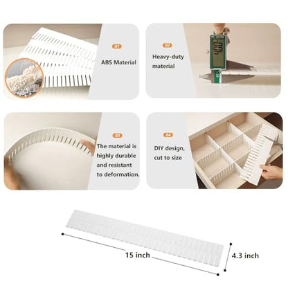 Adjustable Plastic Drawer Separators, 15 PCS Dividers + 25 Connectors, 14.96" Length x 4.33" Height, Cuttable Storage Organizer for Socks, Garments, Kitchen Tools, Bedroom & Bathroom Drawers - size: 14.96inch