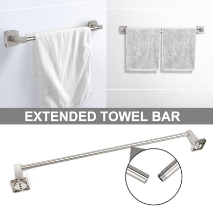 Bathroom Hardware Accessories Set 4 Pieces, Brushed Nickel Stainless Steel Towel Bar Set, Includes 24In Towel Bar, Towel Ring, Robe Towel Hooks,Toilet Paper Holder, Bathroom Towel Rack Set - color: Brushed Nickel, size: 24Inch