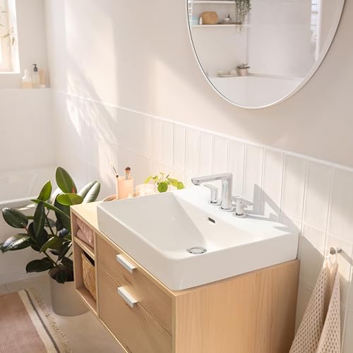 hansgrohe Rebris S Widespread Bathroom Faucet, 2-Handle, 3 Hole Bathroom Sink Faucet for Vanity with Pop-Up Drain Assembly, 1.2 GPM, Brushed Nickel, 72530821 - color: Brushed Nickel