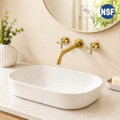 Midanya Wall Mount Bathroom Faucet 3 Hole 2 Cross Handle,Antique Brass | SUS304 Stainless Steel,Rough-in Valve Included,360° Swivel Spout,for Bathroom Sink,Vanity - color: Antique Brass
