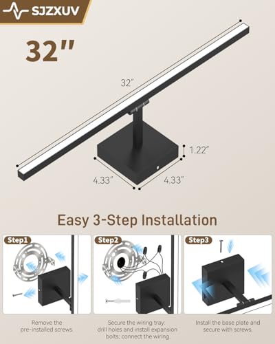 Black Long Vanity Lights, Morden Bathroom Light Fixtures with 5CCT&Dimmable Bath Wall Lamp, 220° Rotatable Hallway Bedroom, 32IN Vanity LED Bar Over Mirror for Makeup Shaving Skincare-ETL Certified - size: 32IN