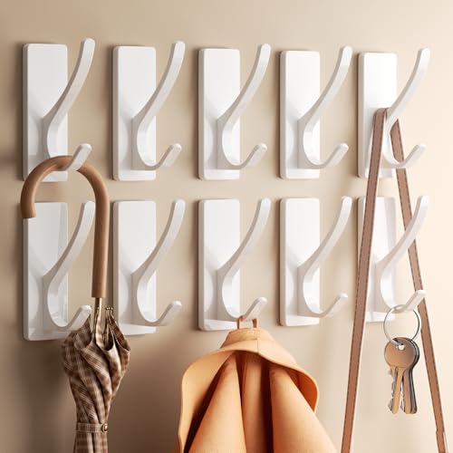 pickpiff White Self-Adhesive Hook, 13LB Hanger for Coat/Towel, 10 Pack - color: White, size: 10 Pack
