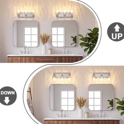 3-Light Bathroom Light Fixtures Modern Chrome Vanity Lights | Easy to Install Clear Hammered Glass Shades, Rippled Glow, Wall Mount Up or Down, E26 Socket, Hardwired, 120V - color: Chrome Hammer, size: 3 Lights