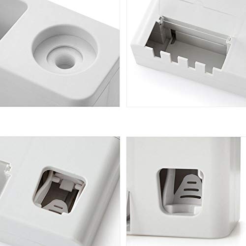 Toothpaste Dispenser Toothbrush Holder Set, Toothpaste Squeezer Tooth Brush Holder Set Holder with Anti-dust Cover, 3-in-1 Wall Mounted Holders with 1 Storage Grids Bathroom Accessories