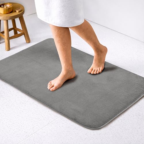 American Soft Linen 21x32 Fluffy Foamed Slip Reducer Bath Rug, Machine Washable Area Bath Mat Rugs for Bathroom, Gray - color: Dark Gray, style: 21x32" Fluffy Foamed Bath Mat