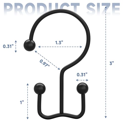 Titanker Shower Curtain Hooks Rings, Rust Resistant Metal Minimalist Simple Double Glide Shower Hooks Rings for Bathroom Shower Rods Curtains, Set of 12 Hooks - Black - color: Black, style: Minimalist