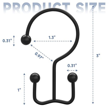 Titanker Shower Curtain Hooks Rings, Rust Resistant Metal Minimalist Simple Double Glide Shower Hooks Rings for Bathroom Shower Rods Curtains, Set of 12 Hooks - Black - color: Black, style: Minimalist