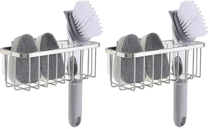 SunnyPoint NeverRust Deluxe Kitchen & Bathroom Sink Sponge Holder Organizer with Adhesive Mount - Additional Suction Cup Included – Sponge & Brush NOT Included – 7.4 x 3.3 x 2.75 Inch (Pack of 2) - color: Brush, size: 7.4 x 3.3 x 2.75 Inch (Pack of 2)
