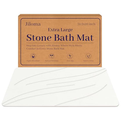 Jiloma Stone Bath Mat Diatomaceous Earth Shower Mat Non-Slip Super Absorbent Bathroom Floor Mat Quick Drying Natural Easy to Clean(24 * 16 White)
