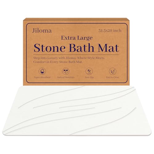 Jiloma Stone Bath Mat Diatomaceous Earth Shower Mat Non-Slip Super Absorbent Bathroom Floor Mat Quick Drying Natural Easy to Clean(24 * 16 White)